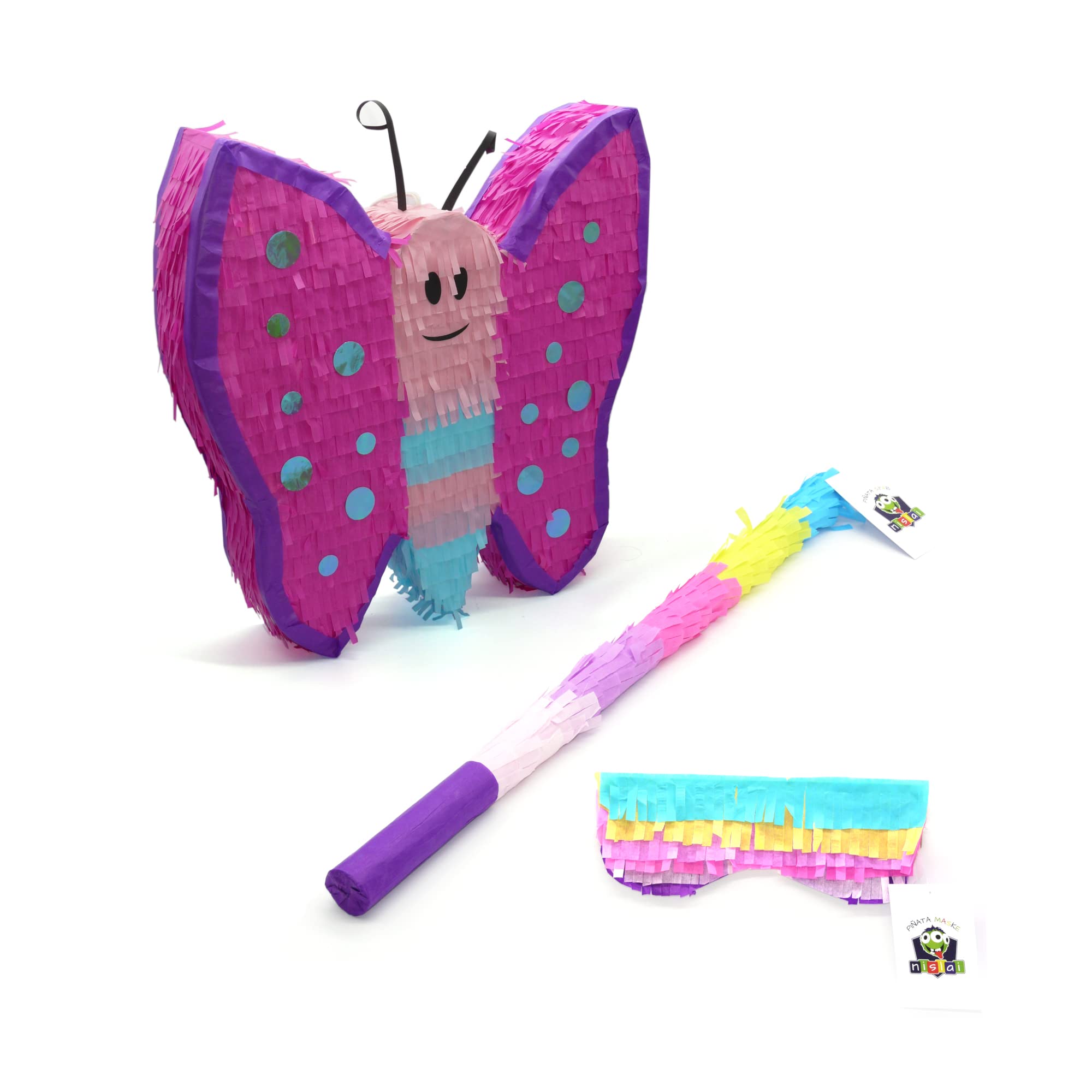 Schmetterling Pinata Set | Ideal für Mädchen Geburtstag Party | Perfekt als Pinata Geschenk | Mini - 30x26x10 cm