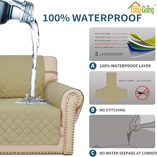 Miniatura 3 de Funda protectora para sofá fácil de usar, impermeable, para sofá, funda protectora para muebles, contra mascotas, sin costuras, tela antideslizante,