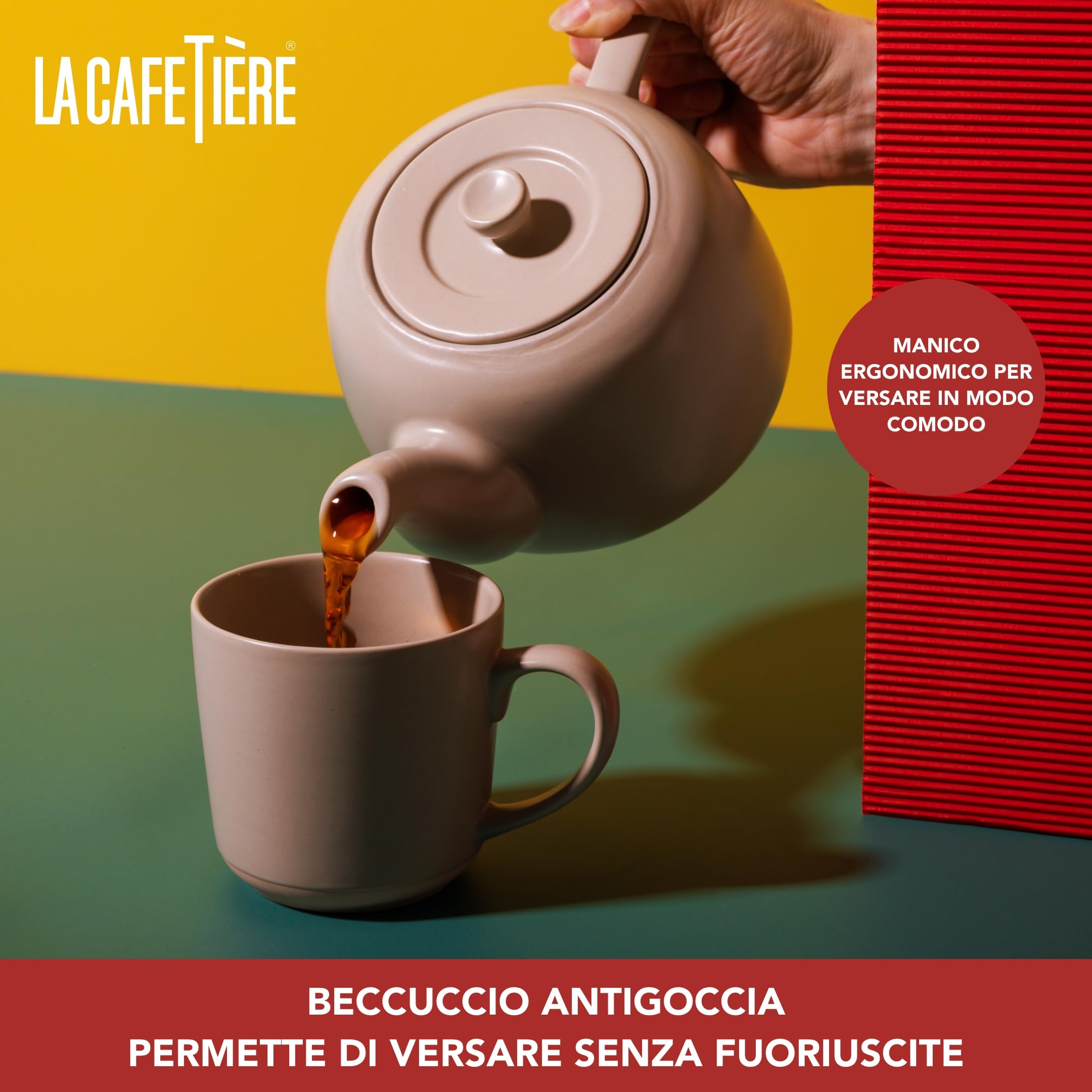 La Cafetière Teiera classica in colore beige/crema, teiera tradizionale con manico comodo e beccuccio antigoccia, per 4 tazze adatta per bustine di tè, facile da pulire, 1,2 l