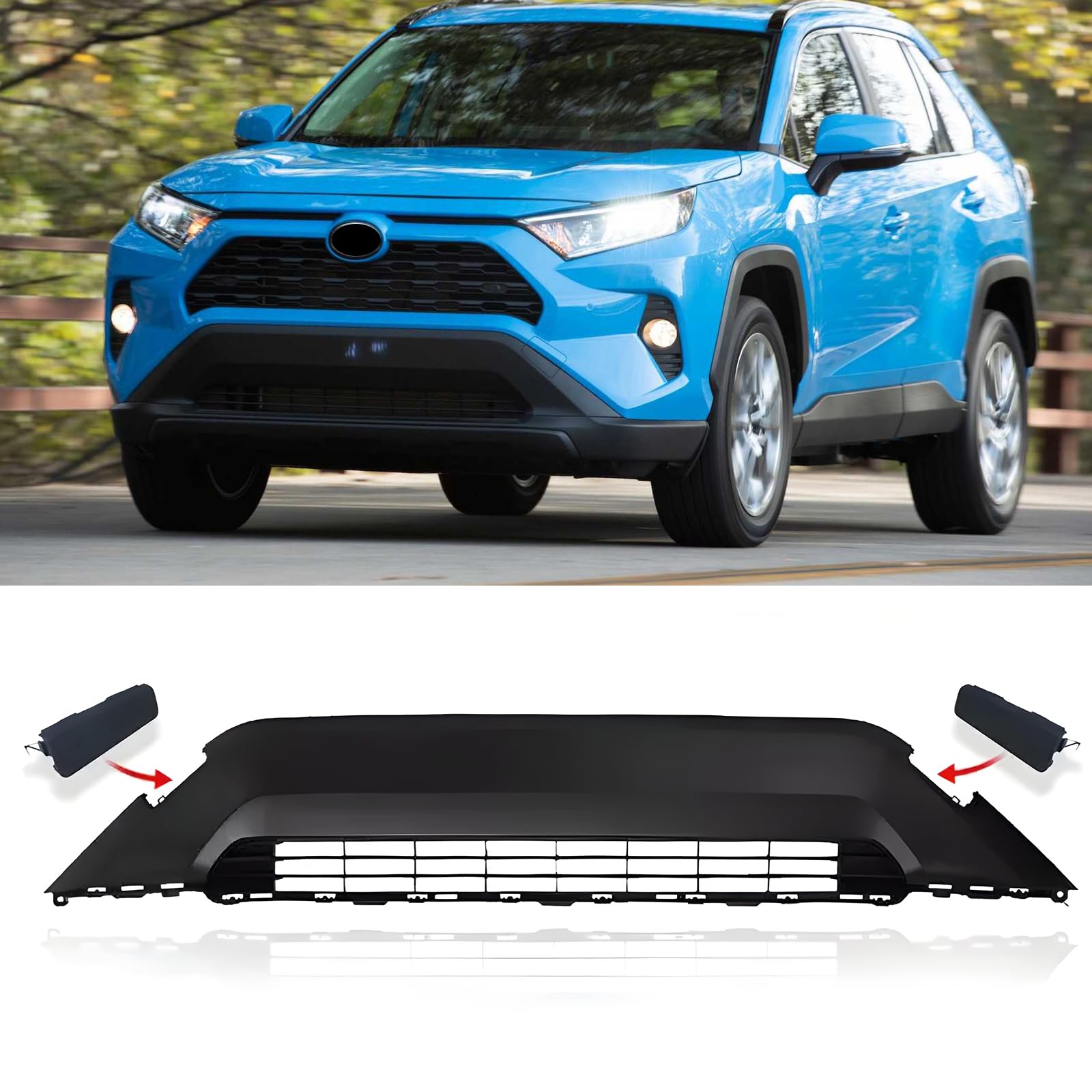 PENSUN Front Bumper Grille Lower Grill Fit for Toyota RAV4 2019-2024, Black Plastic Bumper w/Tow Hook Cover Replacement, 531130R090, TO1036203