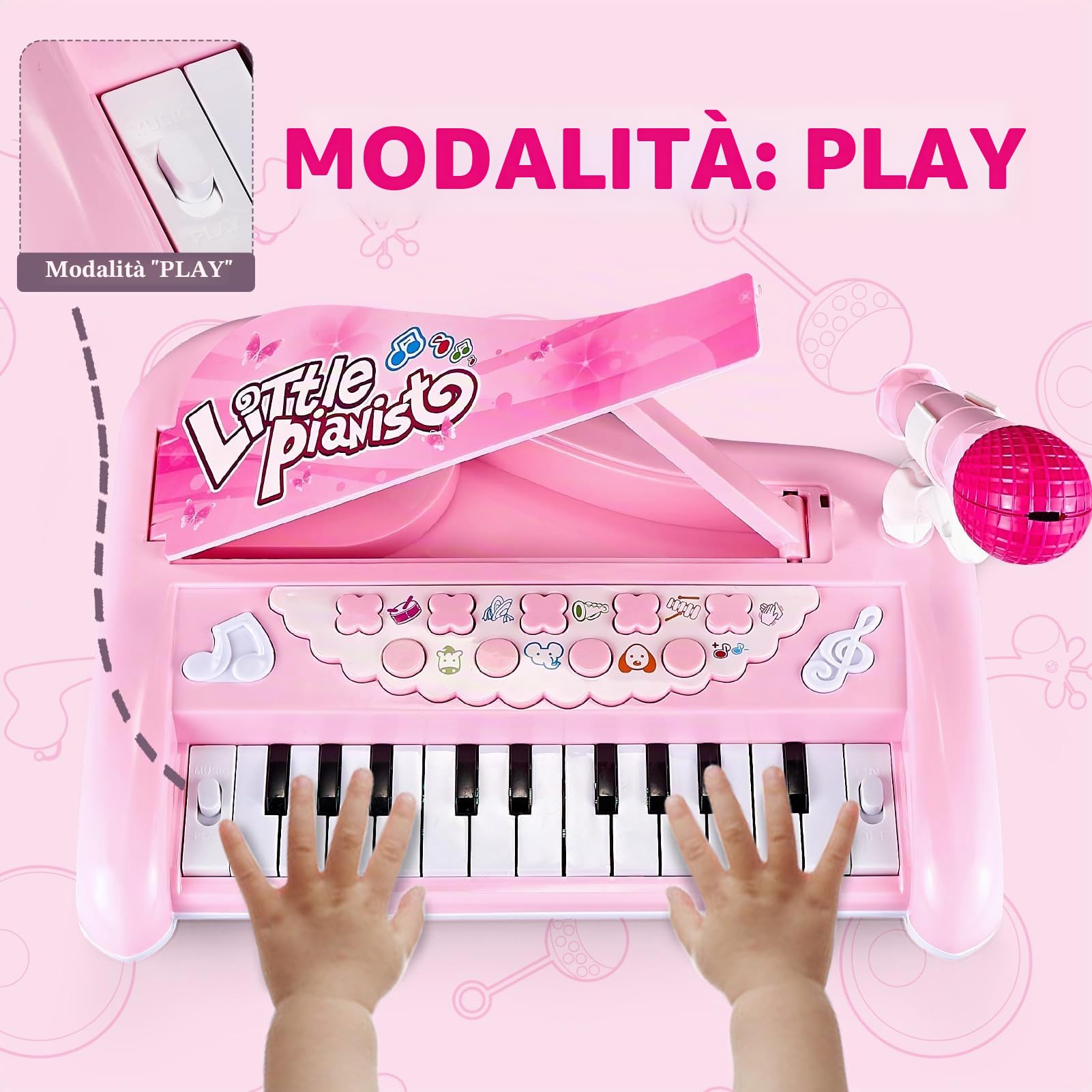 Pianola Bambino,Pianoforte con Microfono,Bambini Tastiera Musicale Giochi,Regali per Bambina 1 2 3 Anni