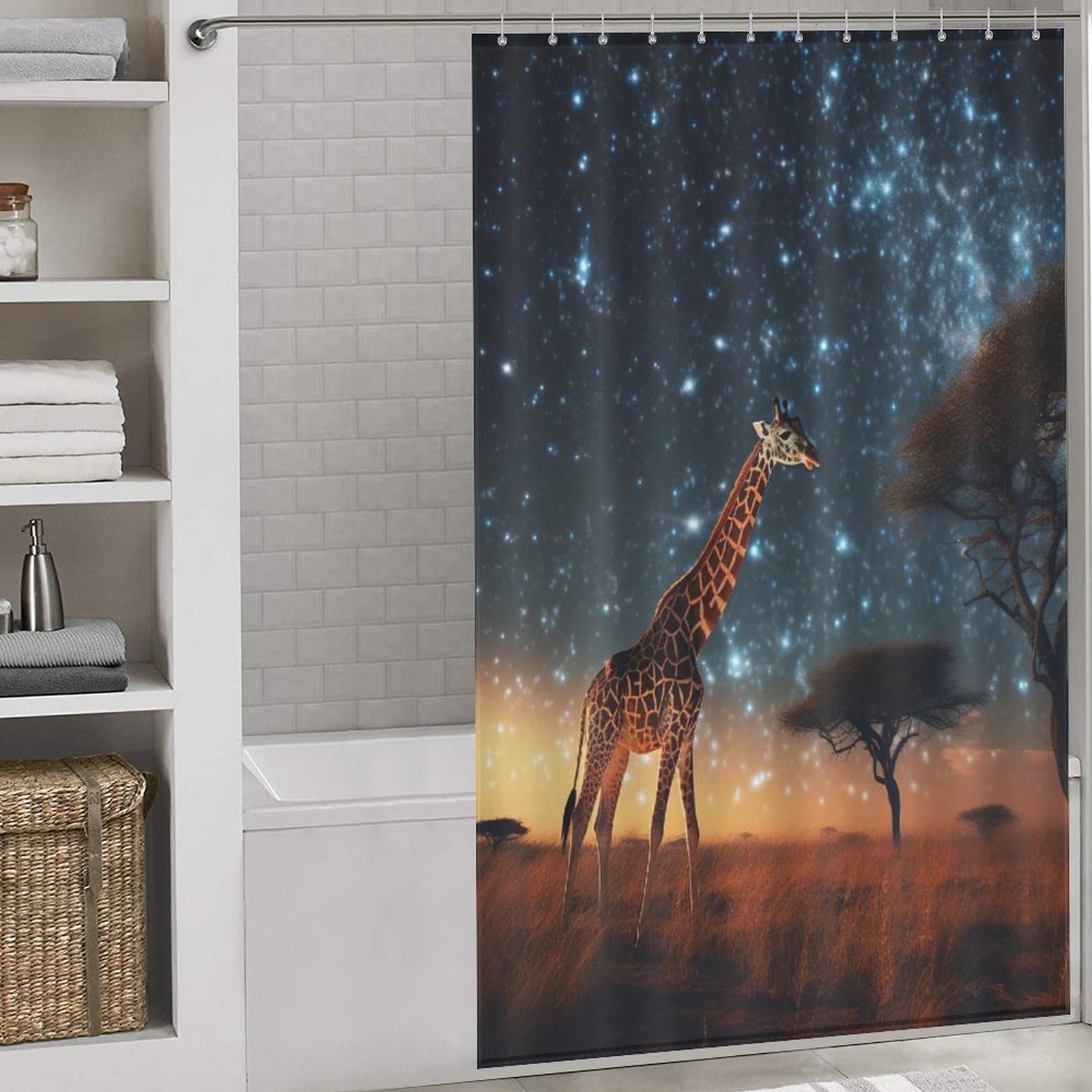 Rideau de douche girafe 140x183 cm imperméable avec crochets pour salle de bain