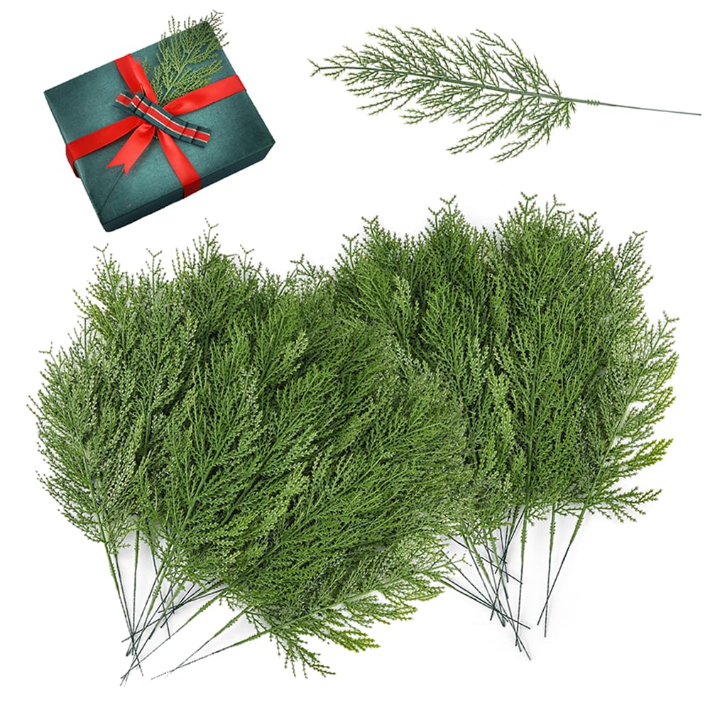 Rhqfdm Green 50 Pcs Christmas Pine Branches,Artificial Pine Needles, Faux Fir Sprigs,Festive Ery Picks,Plastic Foliage Picks,Small Ever Fake Plants,For Diy Garlands,Wreaths And Home Decor
