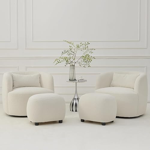 Miniatura 108 de KINWELL Juego de 2 sillas giratorias de barril Boucle de 34 pulgadas de ancho, sin montaje, sillones tapizados redondos, sillas decorativas, sofá
