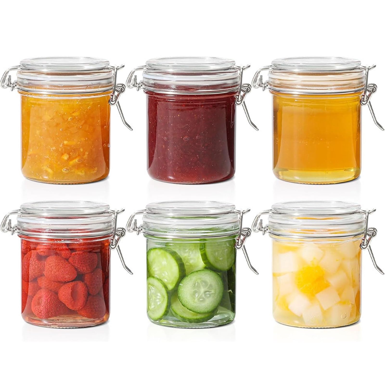 ZNJAMN 6pcs Glass Jars With Airtight Lids,Cylindrical Jelly & Spice For Pantry Organization, Small Canisters With Wire Clamp for Pickling
