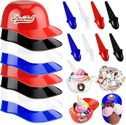 Miniatura 14 de MEEZY Juego de 50 cuencos de helado para casco de béisbol con 25 mini tazas de postre y 25 cucharas, gorra de béisbol reutilizable de 8 onzas