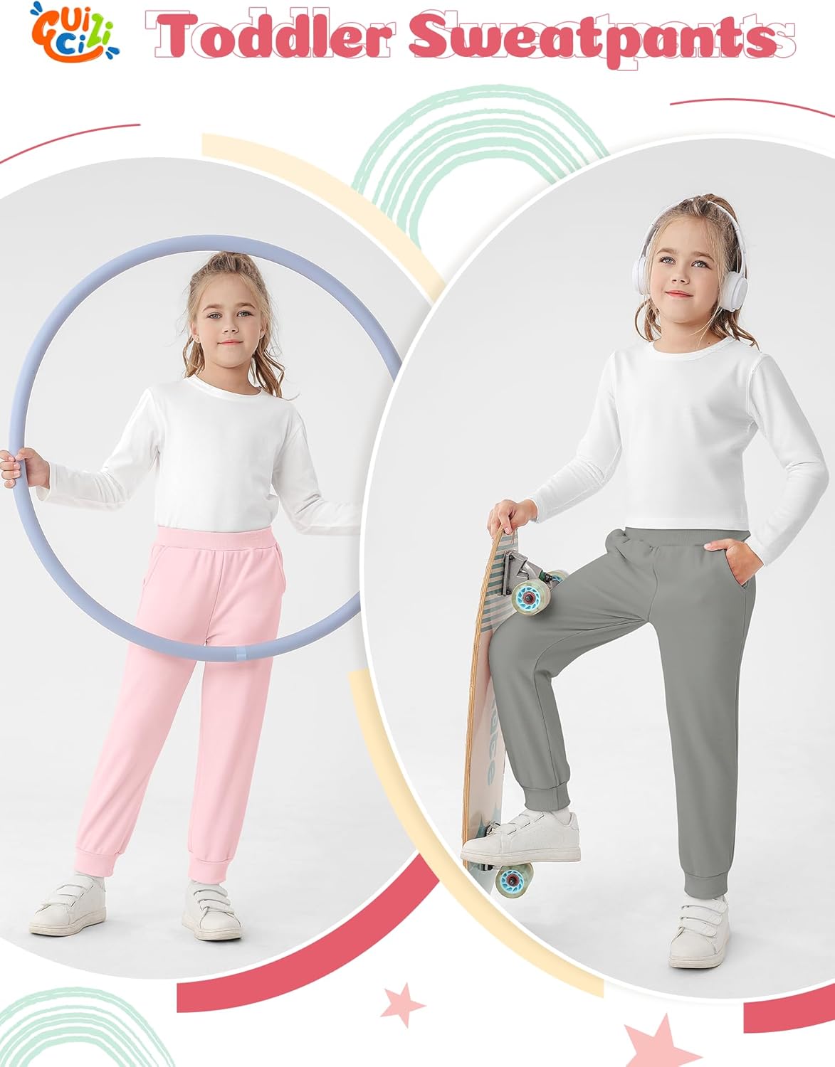 Girls Sweatpants Toddler Jogger Pants with Pockets Soft Kids Sweat Athletic Sports Lounge Active Pants Size 2-14 - Image 7