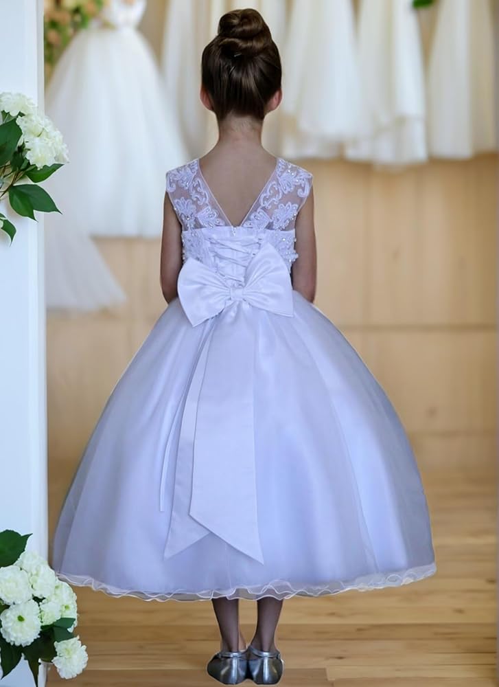 Amazon.com: Tulle Flower Girl Dresses for Wedding Lace Applique Princes  Pageant Party Gown First Communion Dress for Girls Ivory-2: Clothing, Shoes  & Jewelry