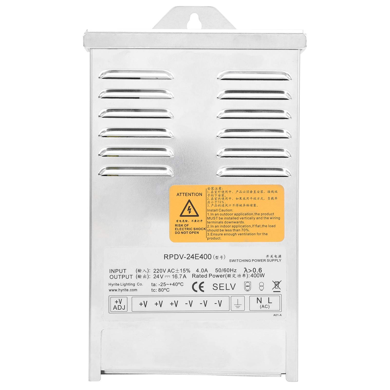 Fuente de Alimentación Conmutada LED, Interruptor de Iluminación Exterior de Refrigeración Eficiente para Ingeniería a Prueba de Lluvia (RPDV-24E400 24V)