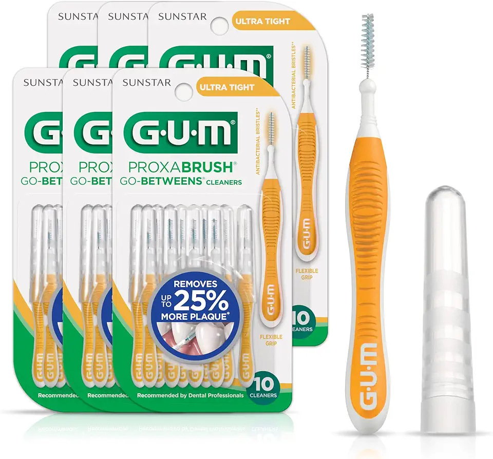 GUM Proxabrush Go-Betweens - Ultra Tight - Interdental Brushes - Soft Bristled Dental Picks for Plaque Removal &amp; Gum Health - Safe for Braces &amp; Dental Devices, 10ct (Pack of 6)