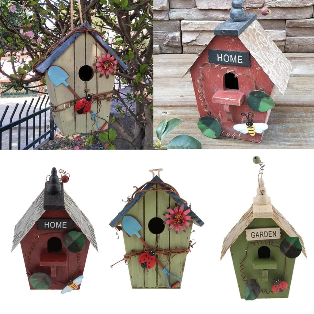 3 Casitas Rústicas de Madera para Pájaros, Casitas Colgantes Pequeñas para Exteriores, Casitas Decorativas para Jardín Y Patio para Gorriones, Colibrí