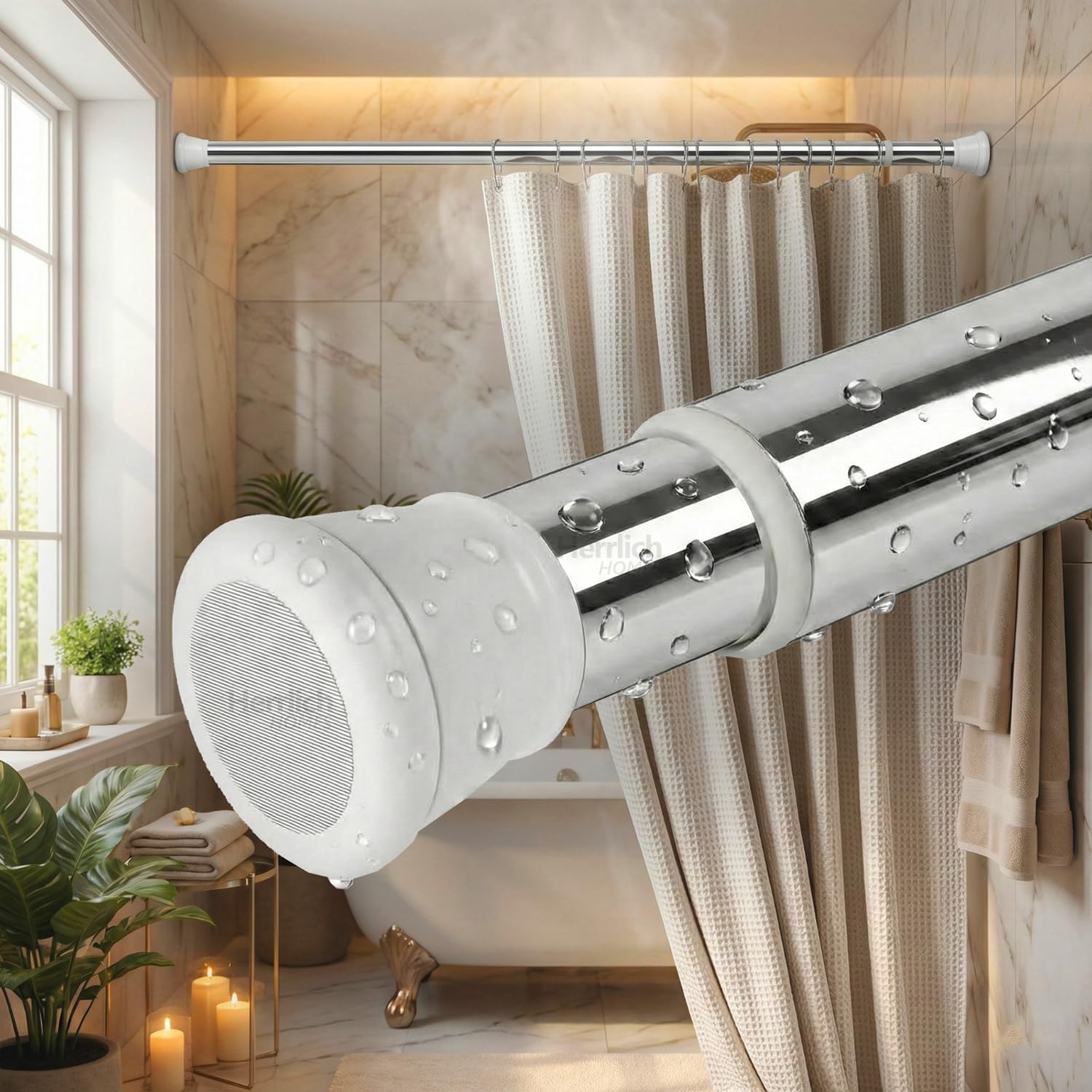 Herrlich Homes (85 to 140 cm) Extendable Shower Curtain Tension Rod | Non-Drilling Anti-Skid Spring Pull Rod | Adjustable Size | With Rubber Pads | Stainless Steel | White-Silver | Pack of 1 | S-image-11