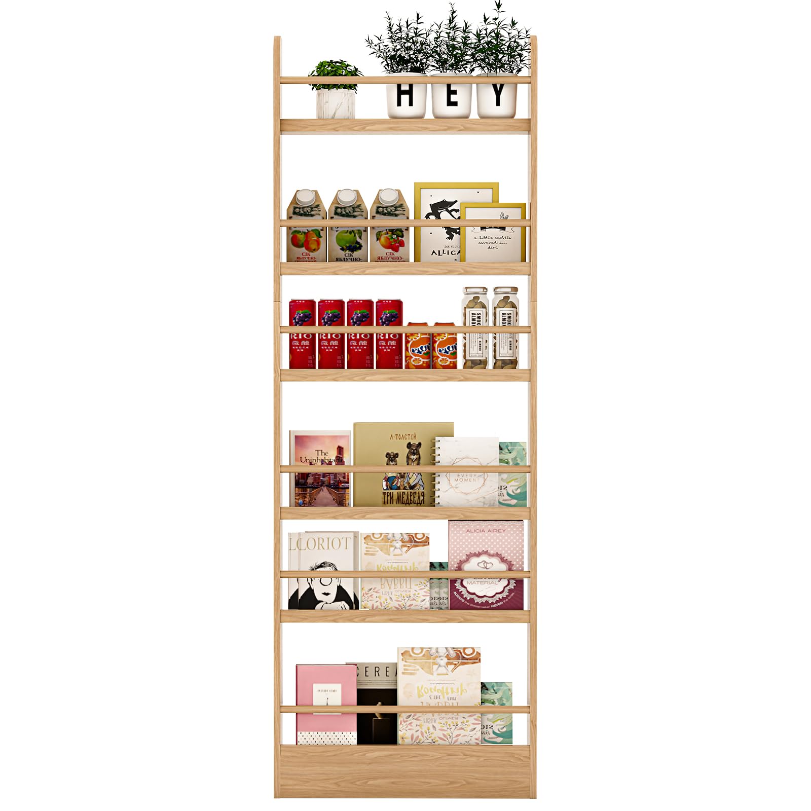 Estantería de madera para niños, organizador de 6 niveles para libros y almacenamiento de juguetes, soporte de pared para adultos, ahorro de espacio, estante de libros en dormitorio, sala de 8