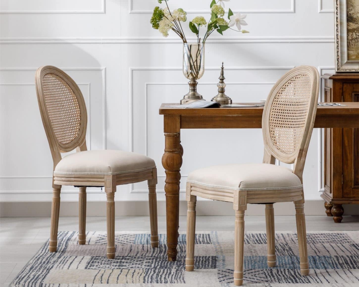 Amazon.com: LKTART French Farmhouse Dining Chairs Set of 2 with Round ...