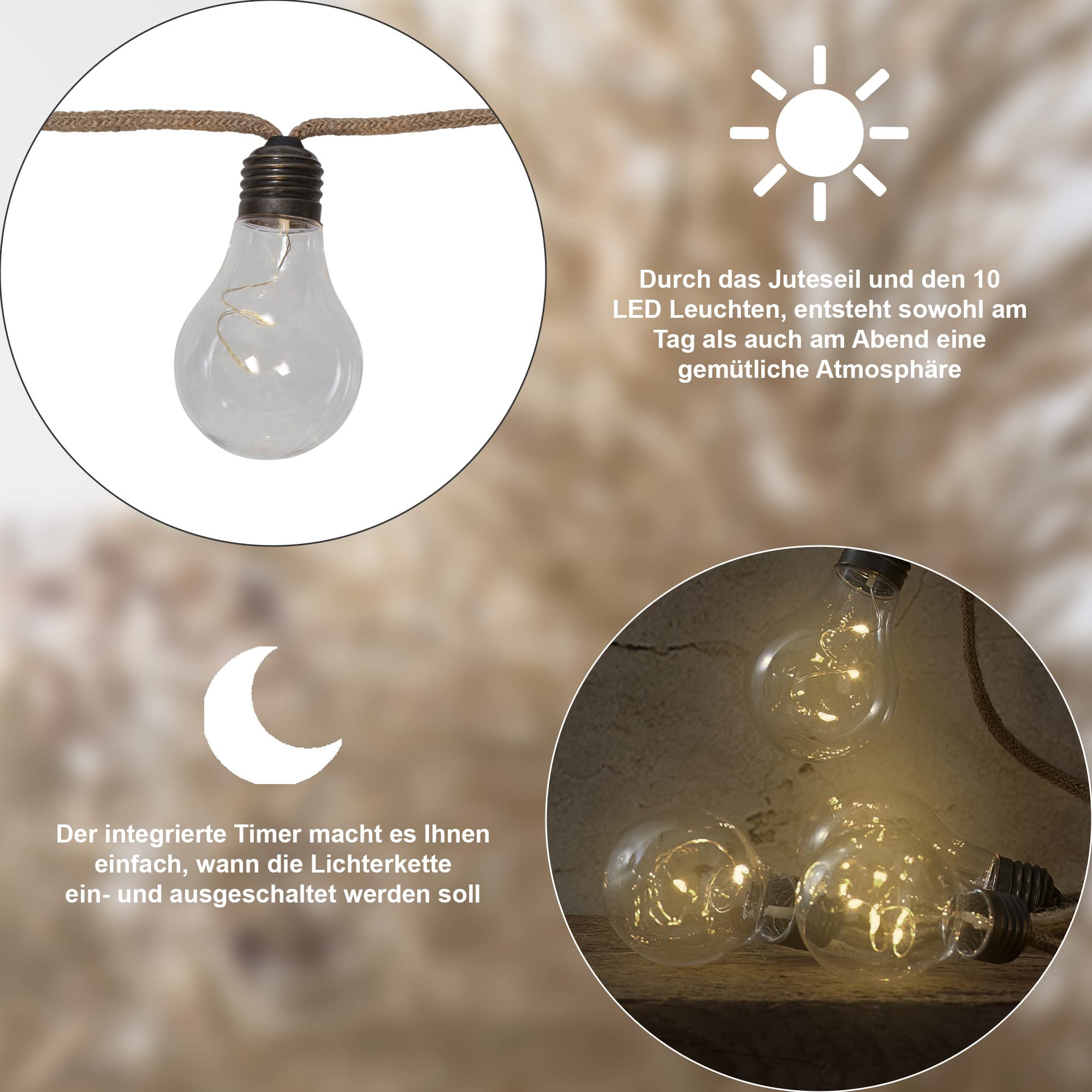 cshare Catena luminosa a LED, a batteria, 2x3 m 30 LED, filo di rame, con timer, impermeabile, per camere, giardino, brocche, Natale, decorazione per interni,Bianco caldo