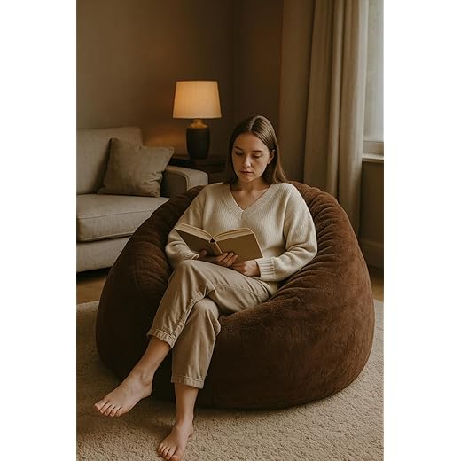 Mollismoons Bean Bag XXXL Size for Adults & Kids Fur bin Bag Luxury Bean Bag Chair (Cofee Brown, Bean Bag Without Beans Cover(Assembly Required))