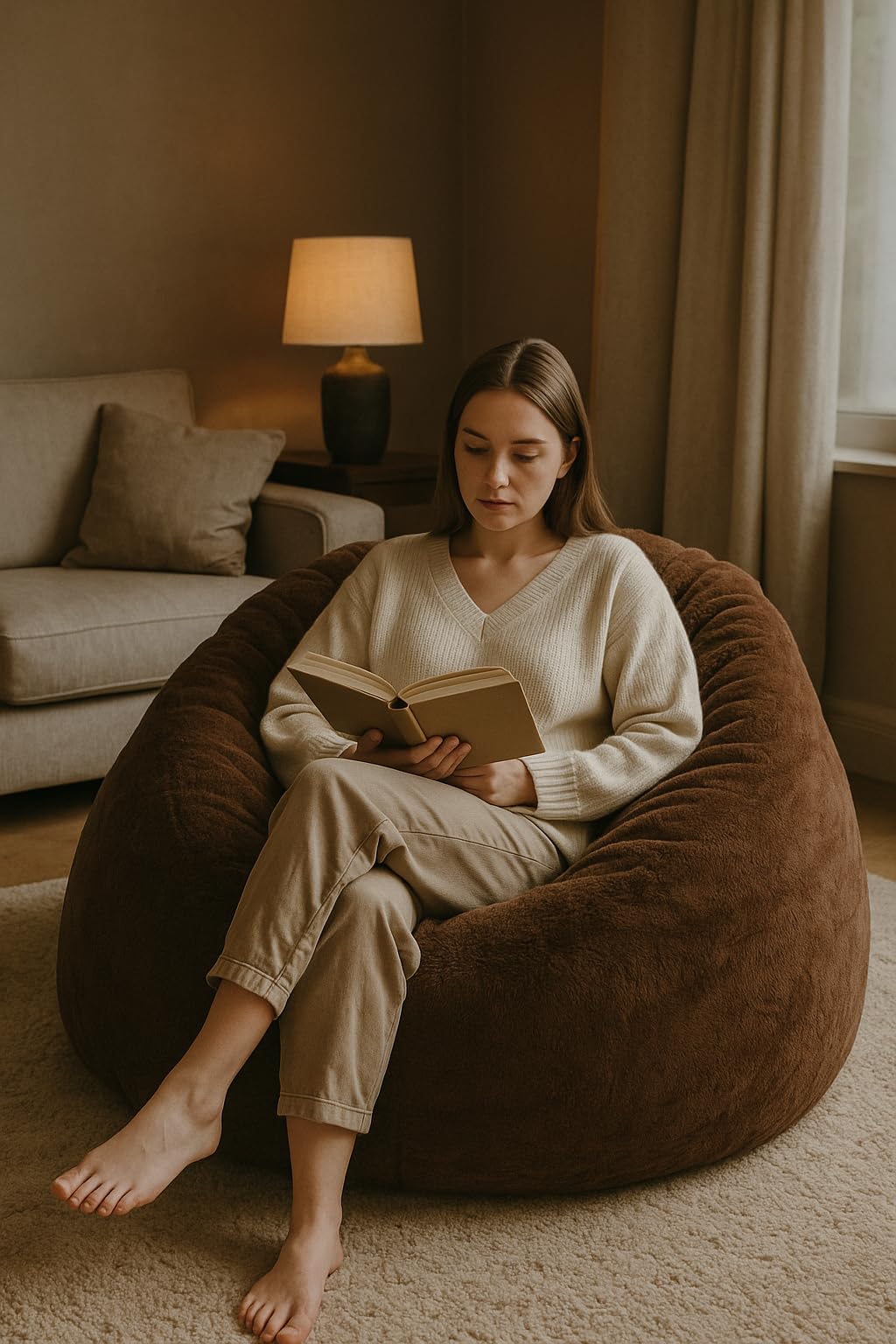 Mollismoons Bean Bag XXXL Size for Adults & Kids Fur bin Bag Luxury Bean Bag Chair (Cofee Brown, Bean Bag Without Beans Cover(Assembly Required))