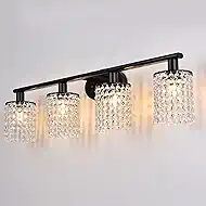 Black Vanity Light 4-Light Crystal Bathroom Light Fixtures,Modern Bahtroom Lights Over Mirror,Vanity Lights for Bathroom