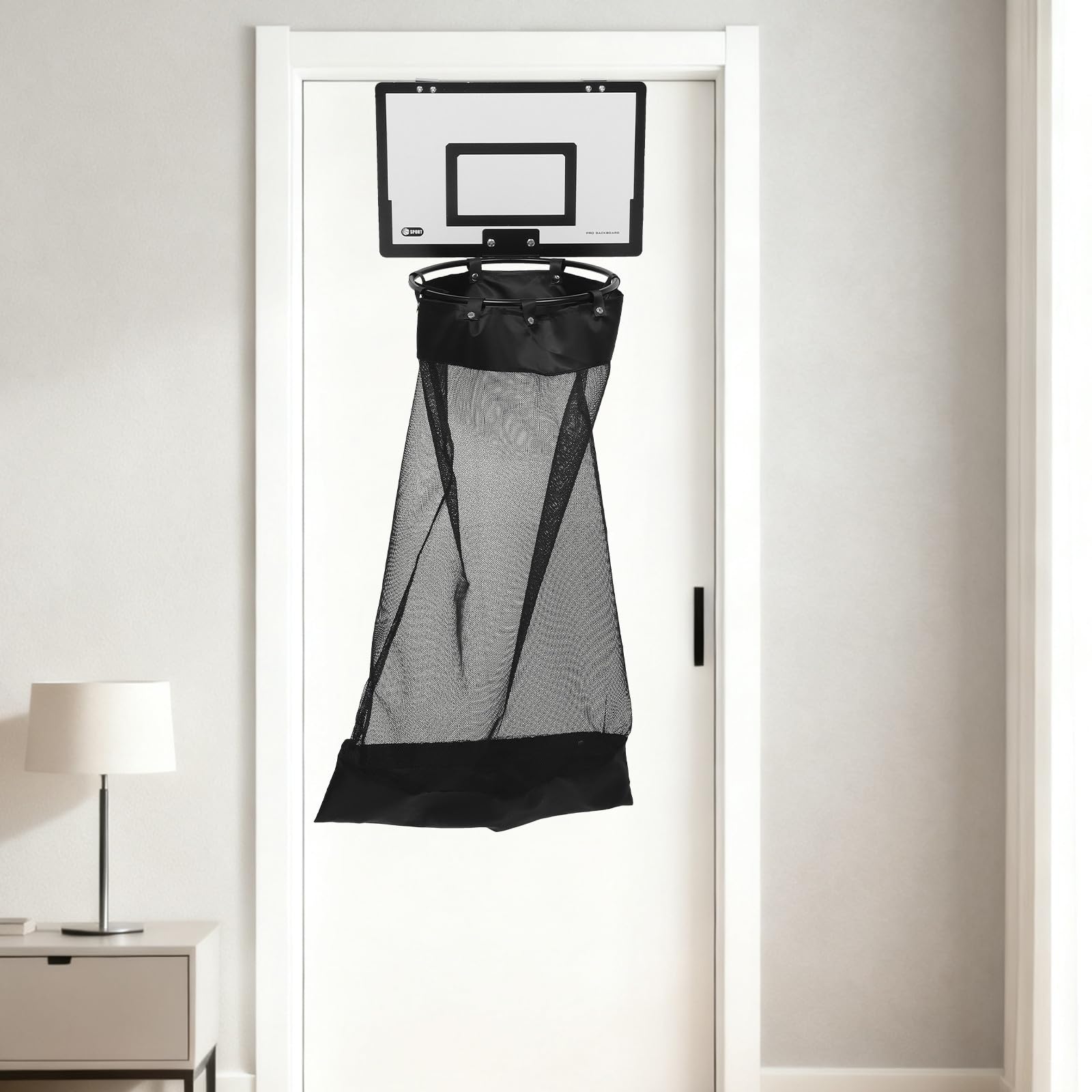 Cabilock Cesto Almacenamiento de Baloncesto Sucia Ropa Colgante con Aro de Versátil Madera Tela Negra para Puerta y Adecuado para Apartamentos Pequeños y Baños