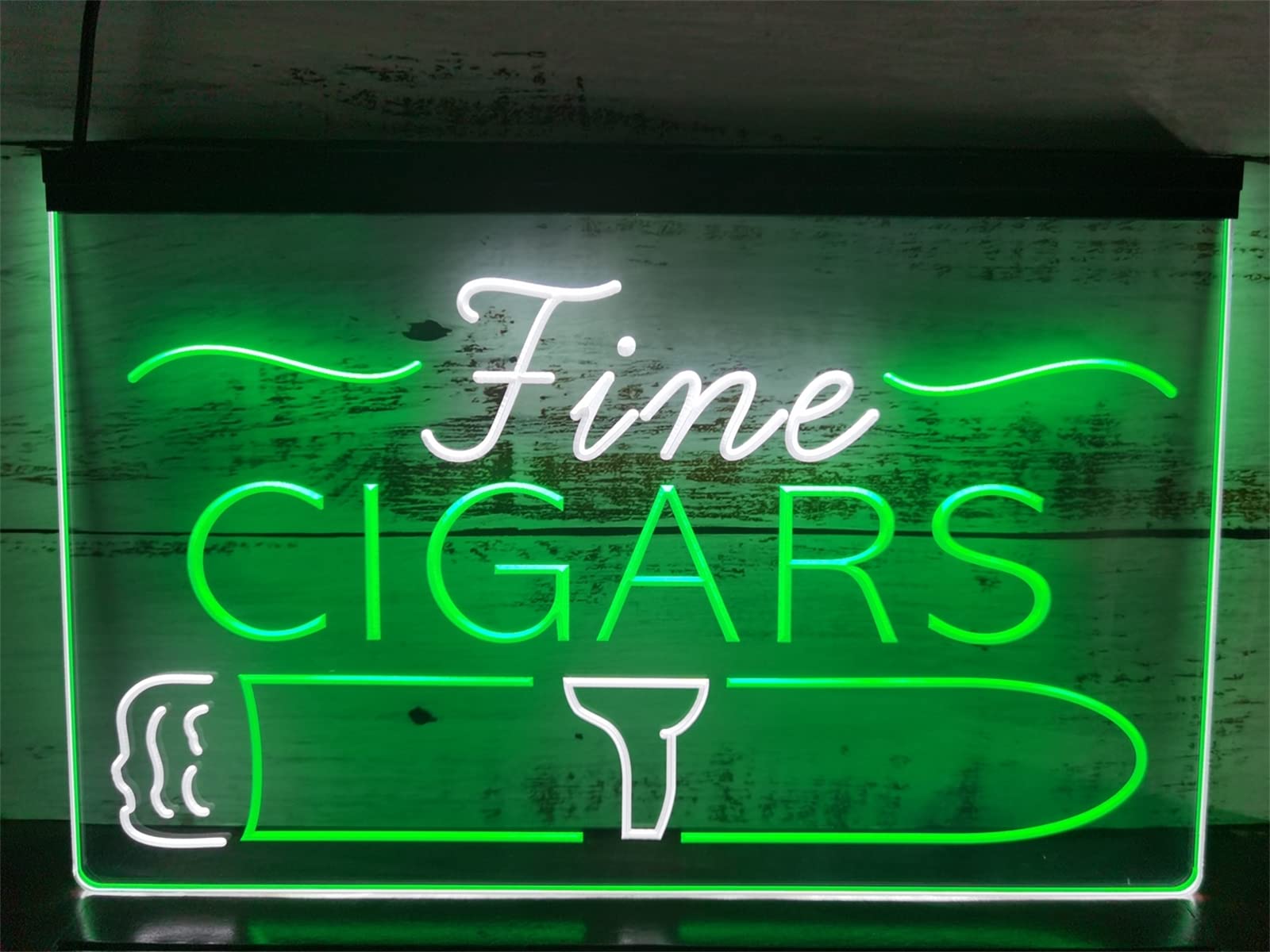 REWIS Letrero de neón LED para cigarros Finos, Luces de neón 3D de 2 Colores USB Personalizadas con atenuador, para cigarros, Tienda de Tabaco, Colgante Decorativo Regulable,White Green,40x30cm