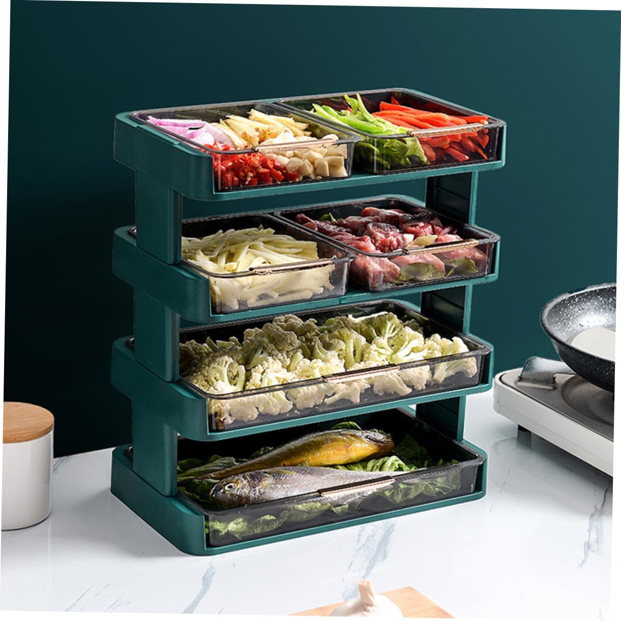 Three-Layer Kitchen Storage Shelf with Drainage Plastic Trays, Detachable Vegetable Rack Organizer for Home Food Storage and Vegetable Holder