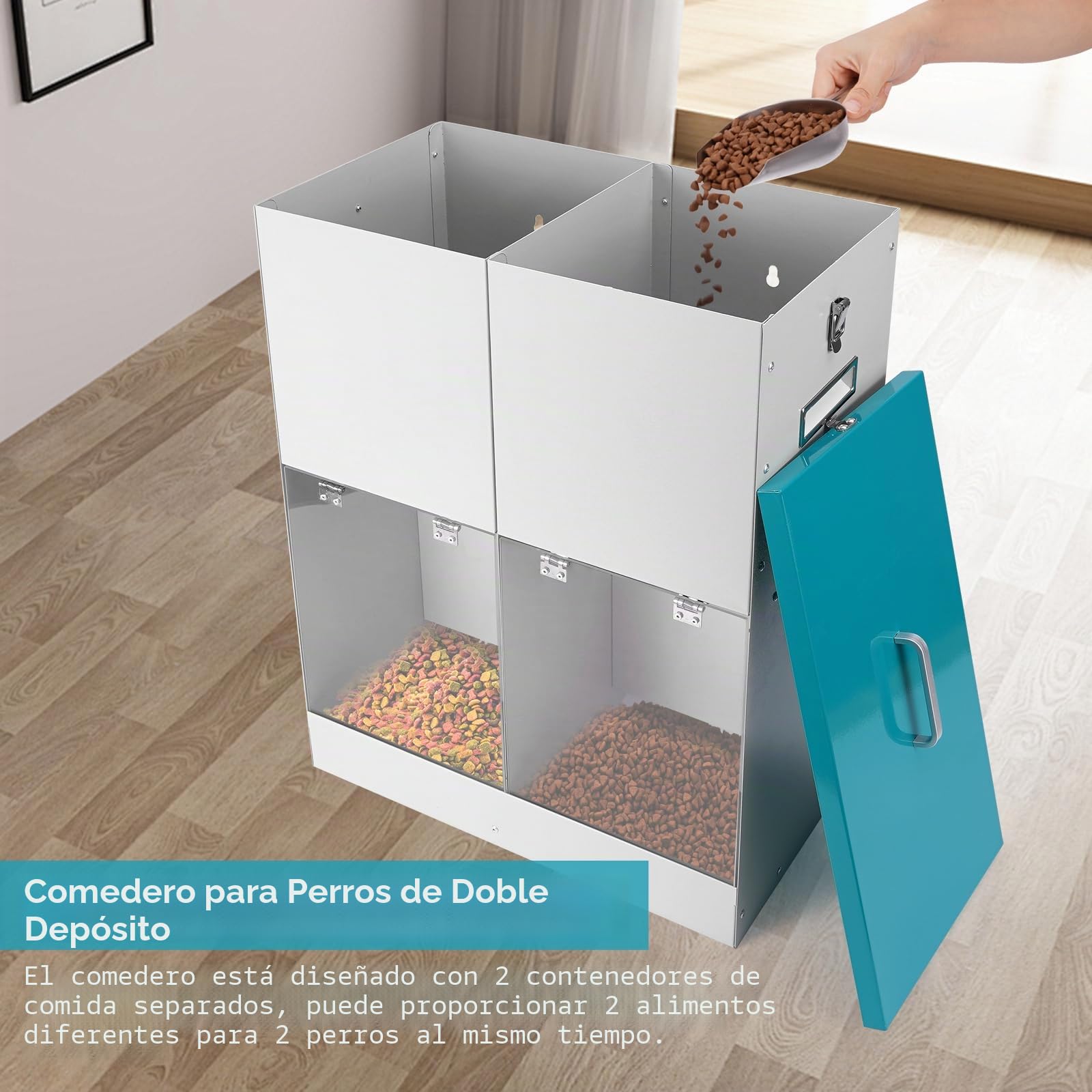 Comedero Automático por Gravedad para 2 Perros, Dispensador de Comida para Perros de Raza Grande de Metal Galvanizado de 46 Lbs, Comedero Doble para Mascotas para Exterior e Interior
