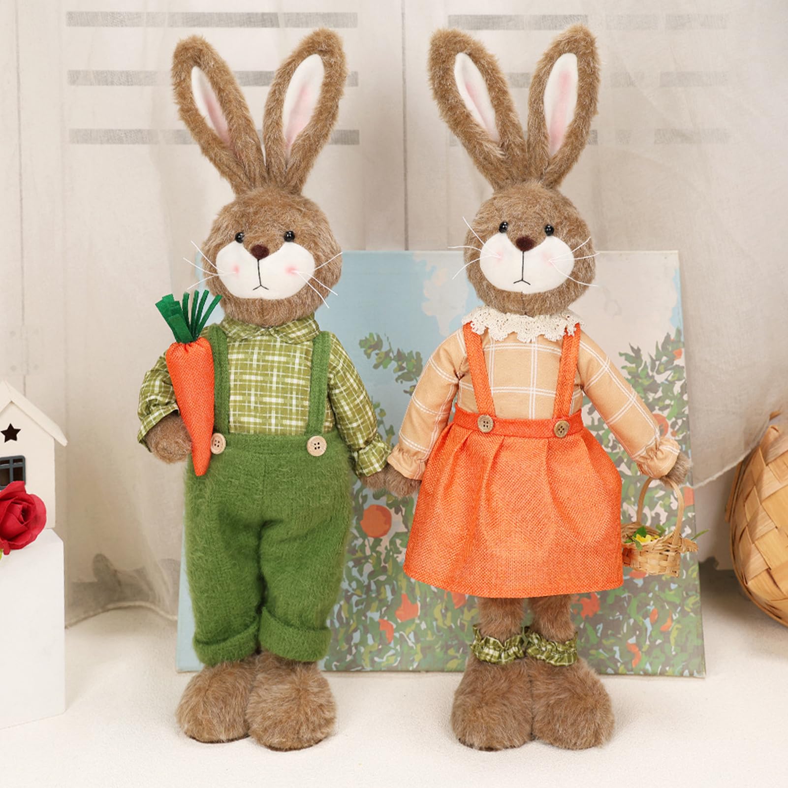 2 Stück Osterhasen Figuren, 61cm Plüsch Osterhase Deko Figur, Stehende Osterdeko mit Teleskopbeinen, Niedlich Ostern Deko Hase Moderne Frühlingsdeko Osterschmuck für Tisch, Zuhause Wohnzimmer