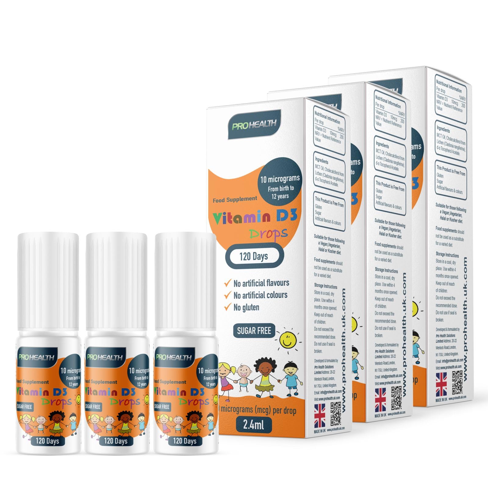 ProHealth 10 UG 120 Drops- Daily Vitamin D3 Supplement for Infant and Young Children (Pack of 3)