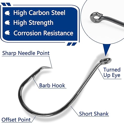 Miniatura 9 de 150 anzuelos de pesca, 2 ganchos circulares de acero de alto carbono, agua dulce, agua salada, pulpo, anzuelos de bagre, juego de ganchos de pesca a