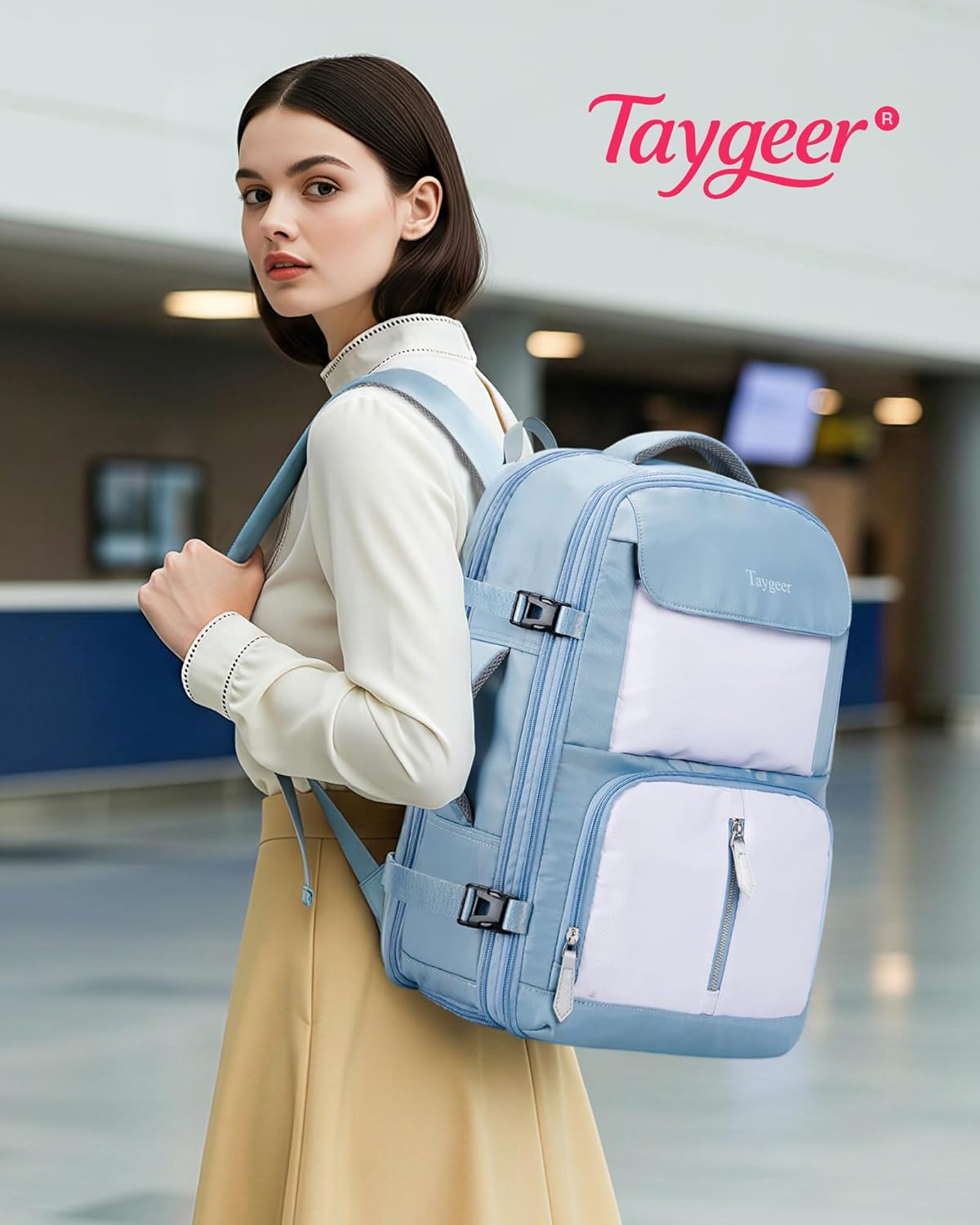 Taygeer Frontier Airlines Personal Item Bag, Expandable 18x14x8 Inches Travel backpack with Hidden Shoe Compartment, TSA Approved Personal Item Backpack Fits 15.6" Laptop for Women Weekender,Blue