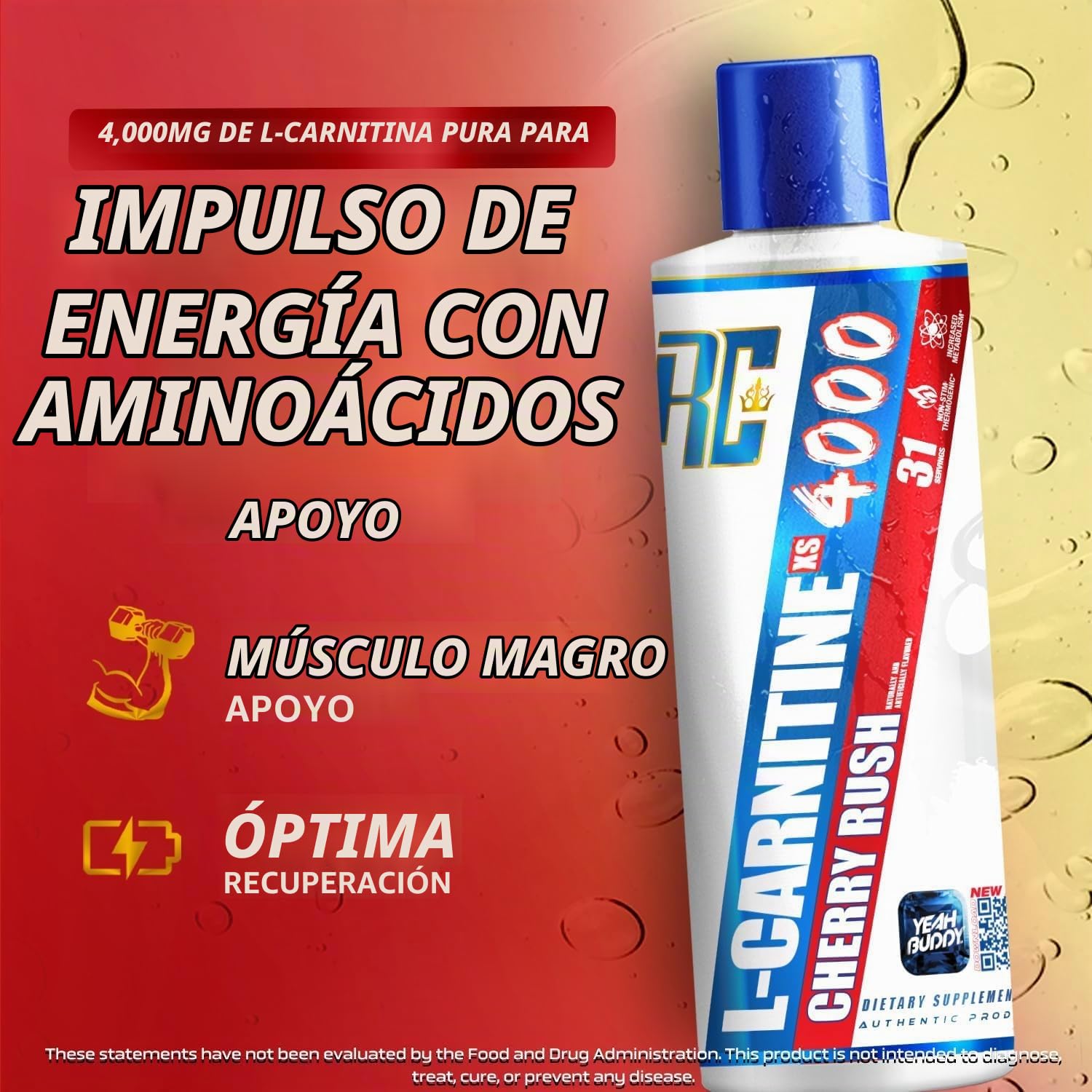 l carnitina 4000 Ronnie Coleman Signature Series L-Carnitine XS Líquido, sin estimulantes, sin azúcar, cero carbohidratos, suplemento de aminoácidos líquidos para hombres y mujeres, 16 onzas, Cherry Rush : Salud y Hogar Carnitine XS 4000 Liquid Elige el sabor:Orange Mango Graphic representation of the L- catinique