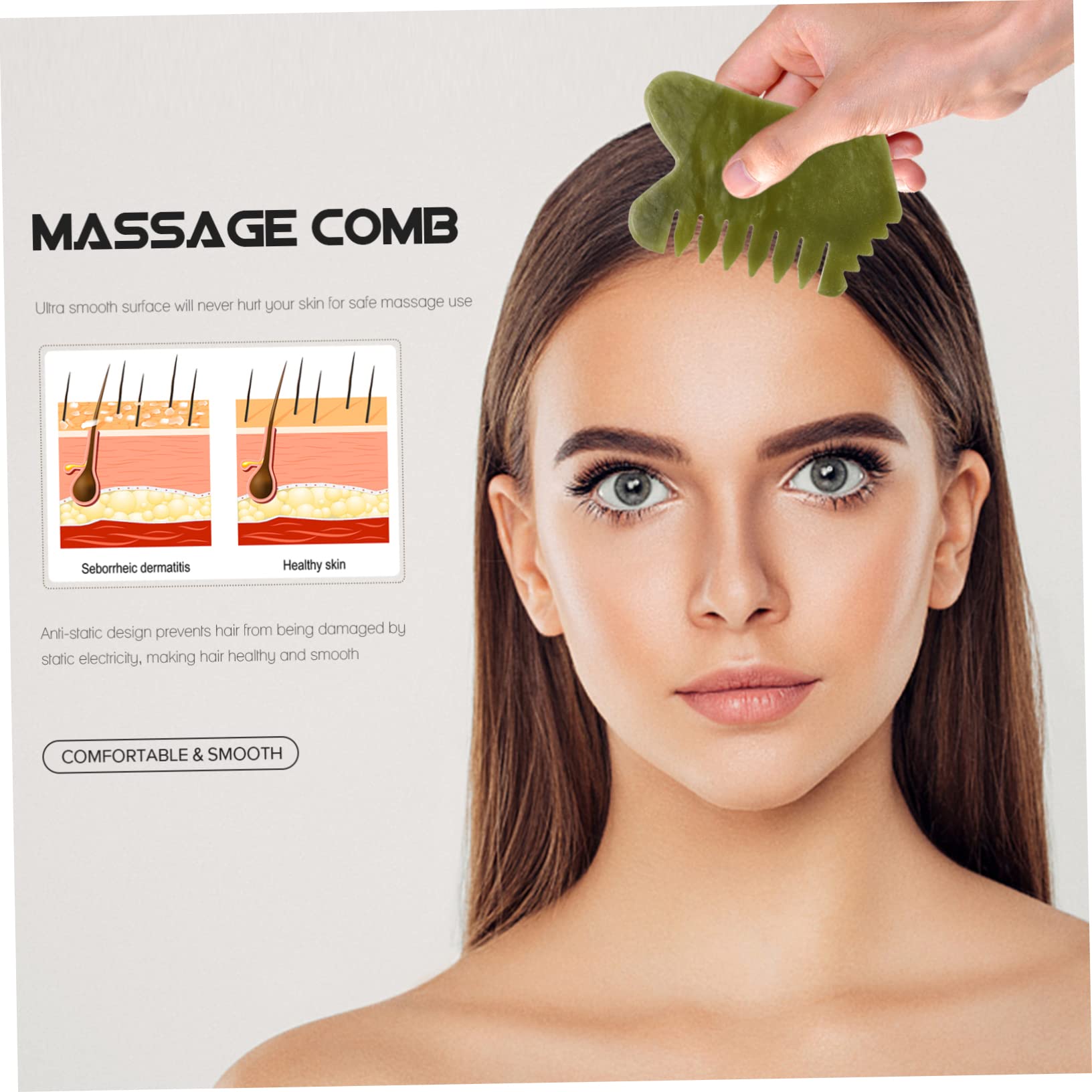 Healvian 5 Pièces Xiuyan Jade Peigne De Massage Point De Déclenchement Outil De Massage Grattage Outil De Massage Tête Peigne De Massage Point Pierre De Jade Grattoir Guasha Peigne À