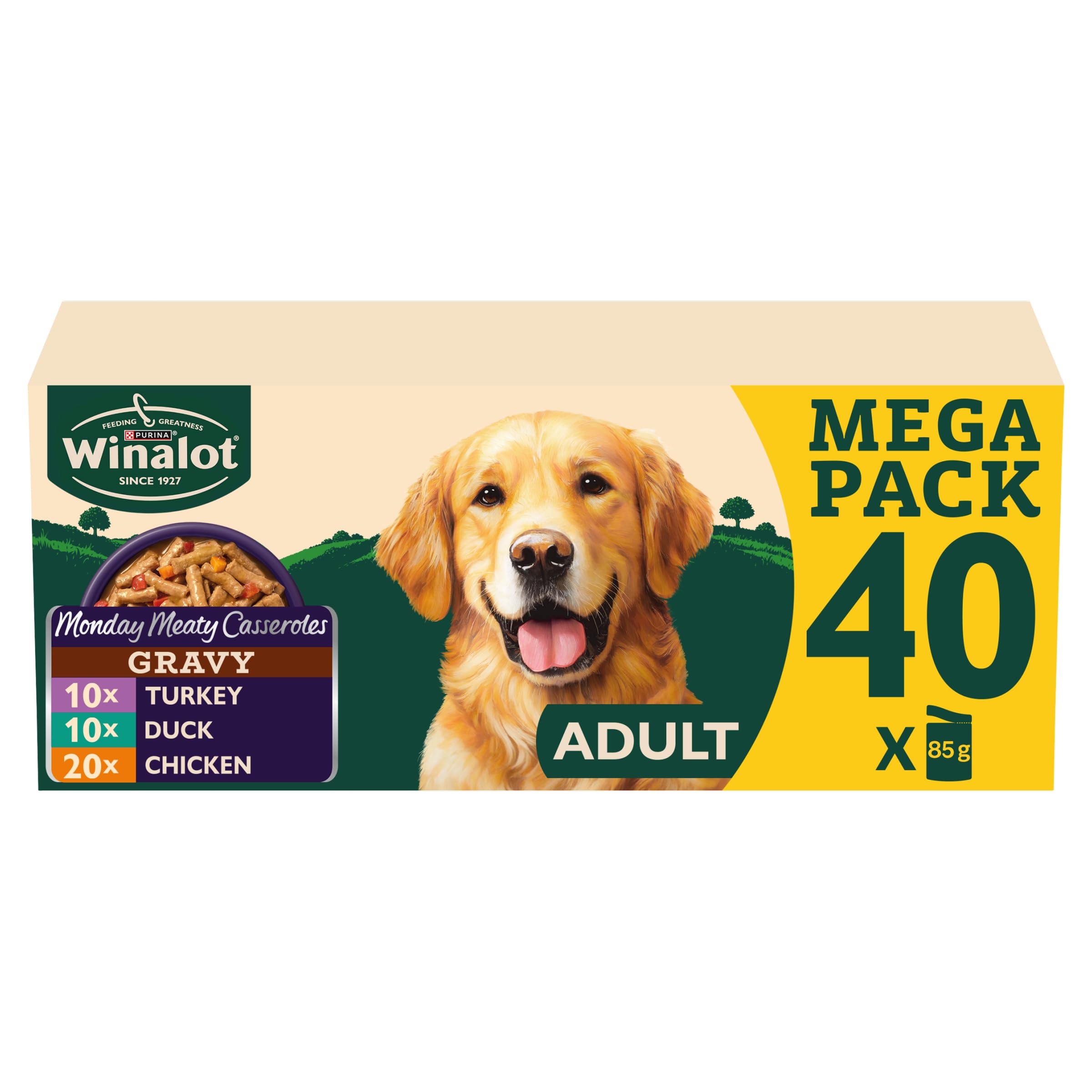 WINALOT Monday Meaty Casseroles Chicken, Turkey, Duck in Gravy Wet Dog Food 40 x 85g