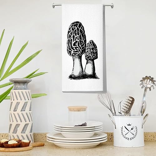 Miniatura 5 de LEVLO Toalla de cocina de hongos Morel, regalo para cazador de hongos, toalla de té de hongos morel, hongos, foragina, tejido de gofre, decoración