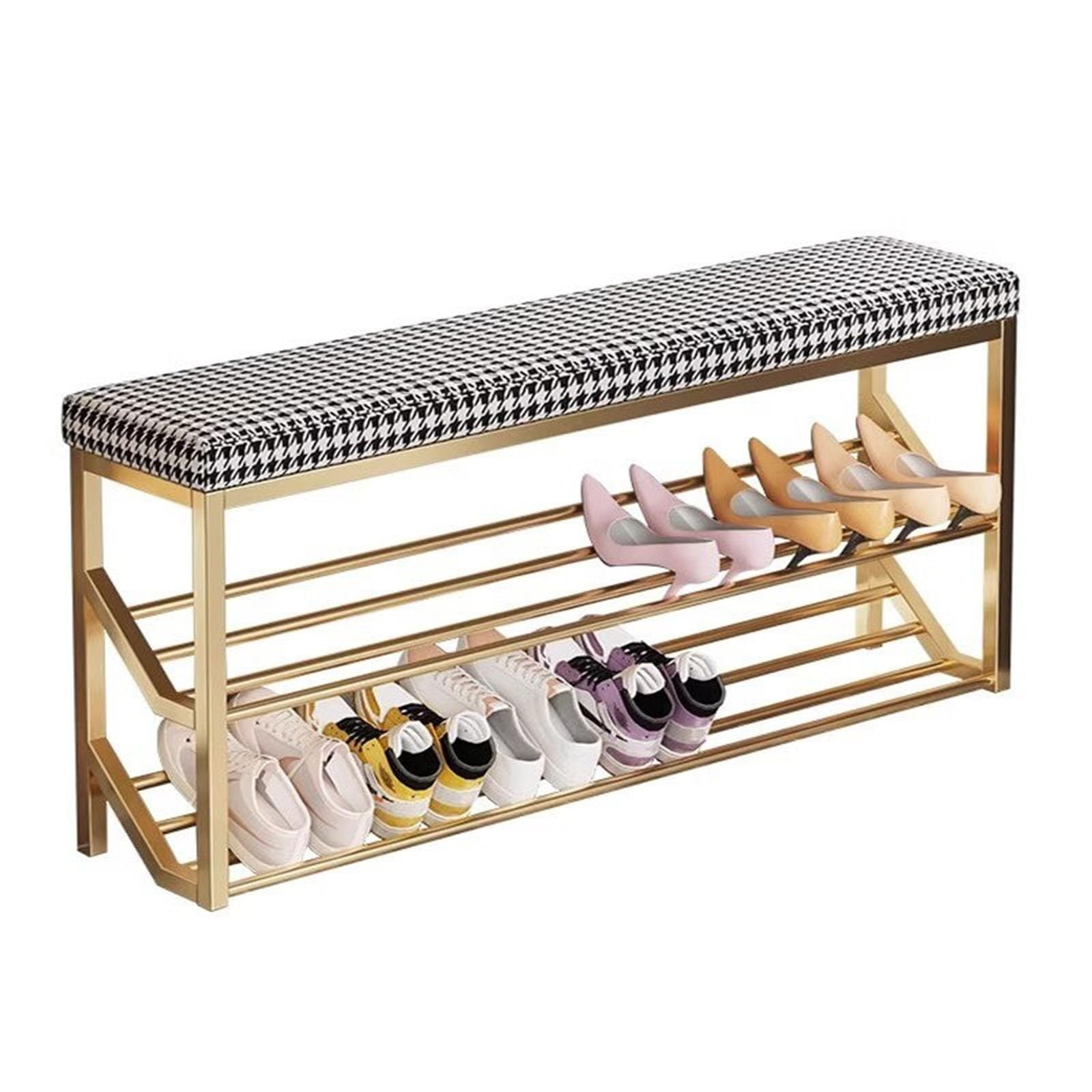 LWJSOCP Narrow Shoe Rack Stool with PU Leather Cushion - 2-Tier Metal e Entryway nizer for Hallway & Living Room (Black & d 40x20cm)