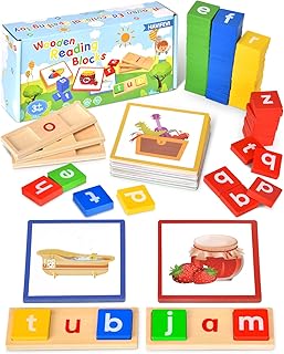 Wooden CVC Word Spelling Games, Preschool Kindergarten Learning Activities, Montessori Educational Sight Words Flashcards Toys Gifts for 3 4 5 6 Year Old Kids