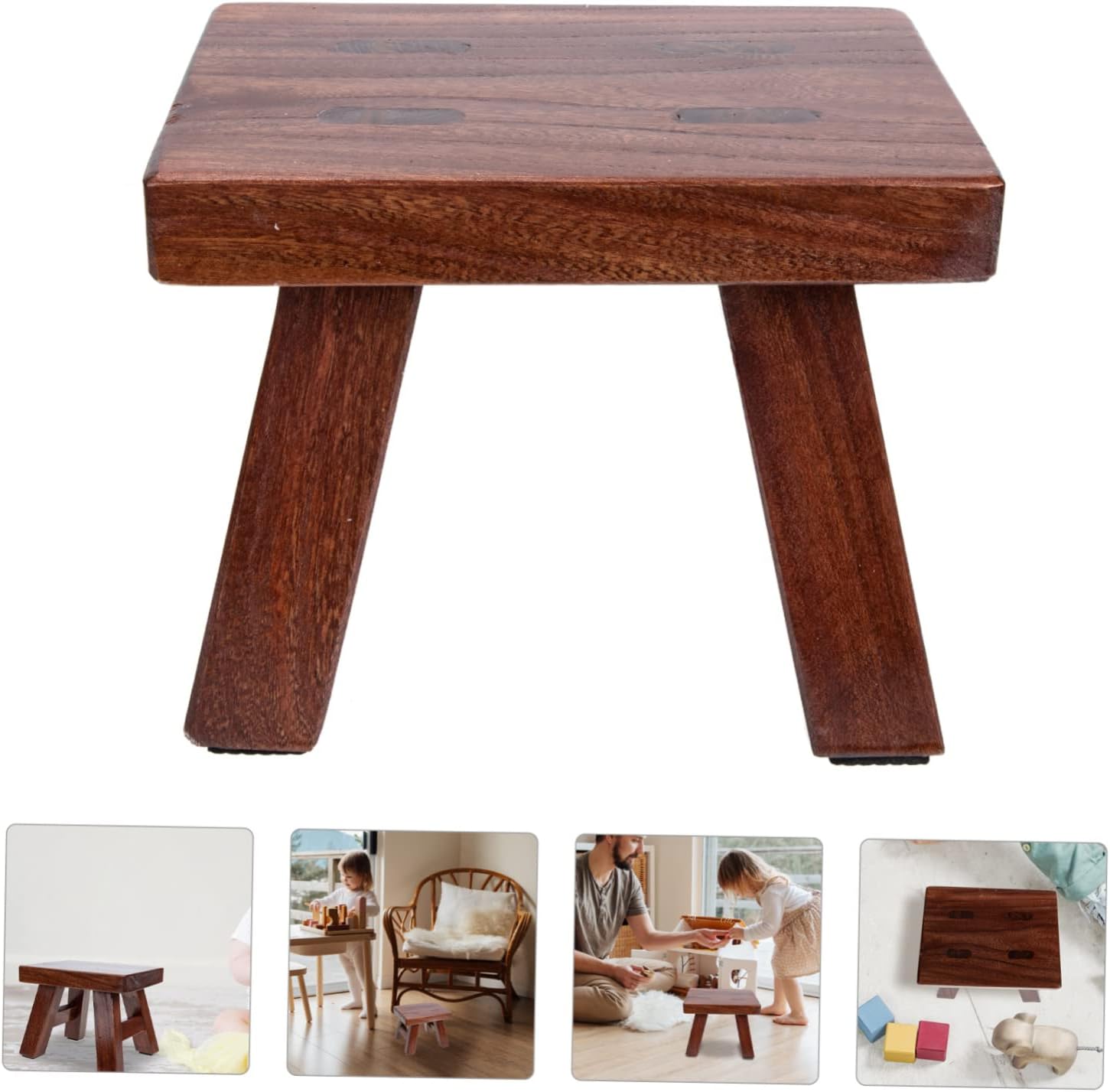 Wooden Step Stool for Boys and Girls Thick Solid Elm Footstool Multi-Purpose Household Stool for Shoe Changing and Dancing Suitable for Boys and Girls Natural Finish