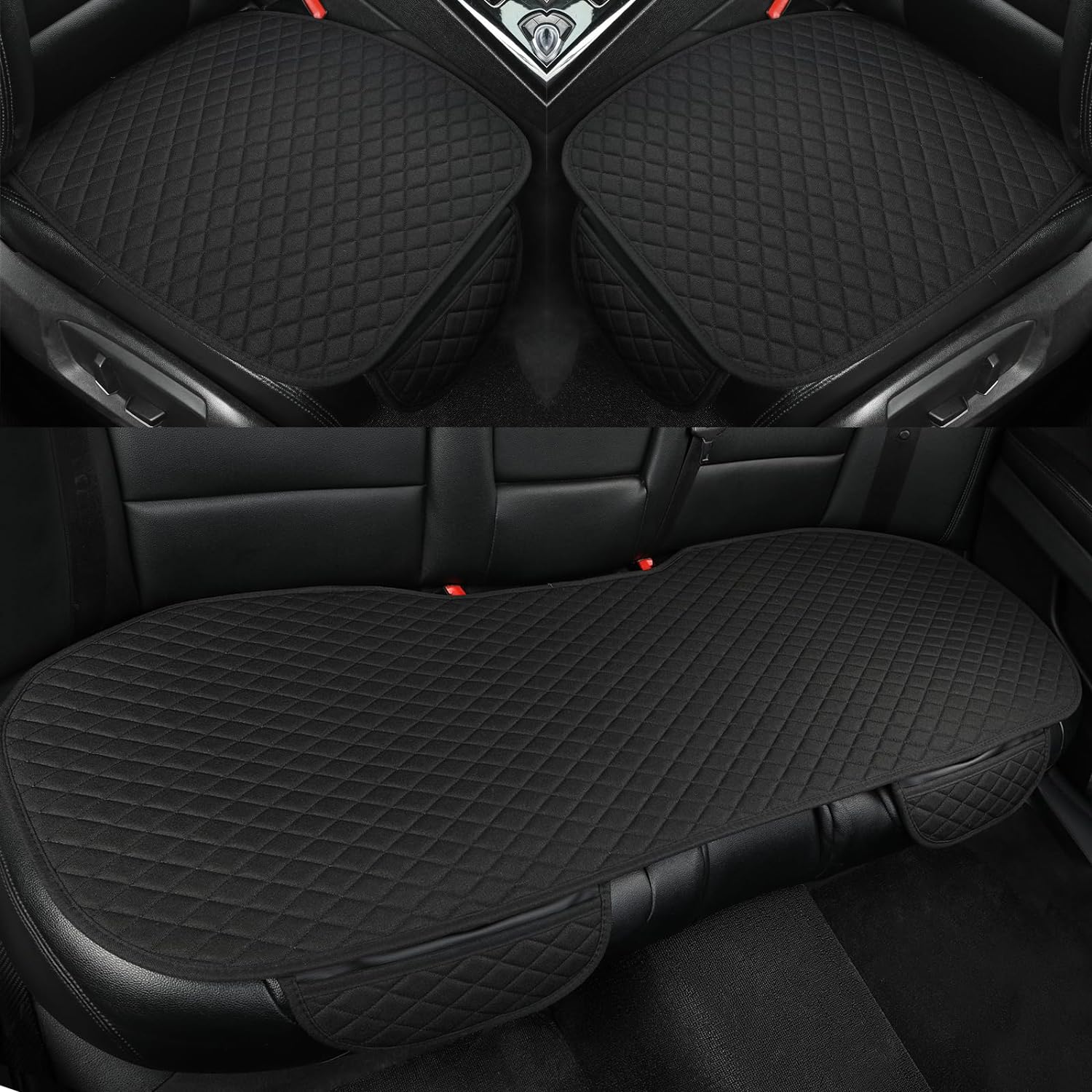 West Llama Linen Car Seat Covers,Bottom Seat Covers for Cars Include 1 Pair Front Driver Seat Pad Mat and 1 Rear Bench Cover Universal Fits 90% Vehicles,SUVs,Cars,Sedans(3Piece-Black)