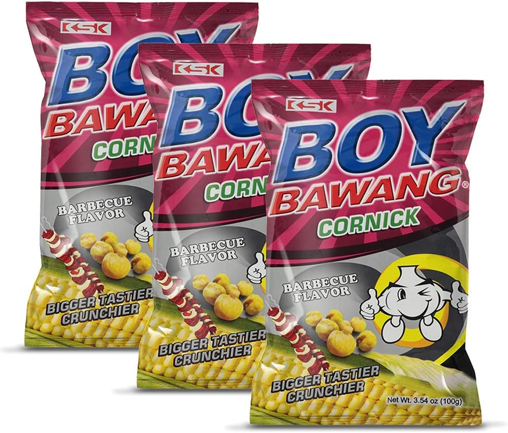 Boy Bawang Cornick, Barbeque - Crispy Tasty & Gluten-Free Corn Nuts 3.54 ounces (100g), 3 Pack