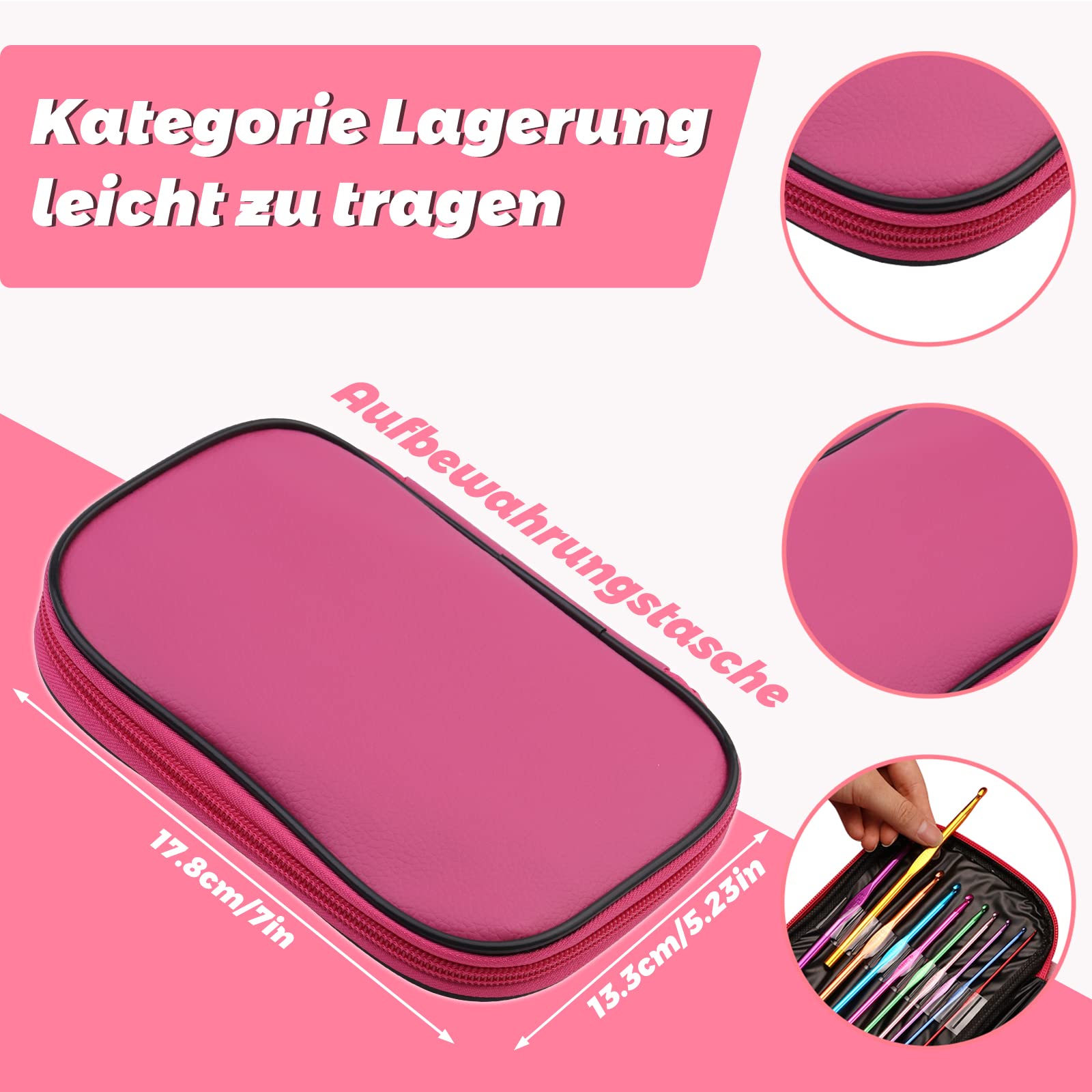 Ruasol Set Uncinetti 60 Pezzi Con Custodia - Ferri, Aghi, Marcapunti, Forbici - Kit Completo Per Principianti E Esperte