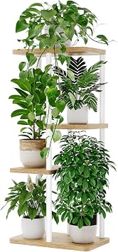 Bamworld Plant Stand 4 Tier Corner Metal Shelf White