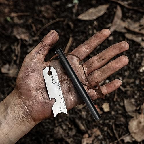 Miniatura 6 de Fire Starter Survival Tool, Ferro Rod Kit with Leather Neck Lanyard and Multi-Tool Striker, Flint and Steel Survival Igniter with Tinder Rope and