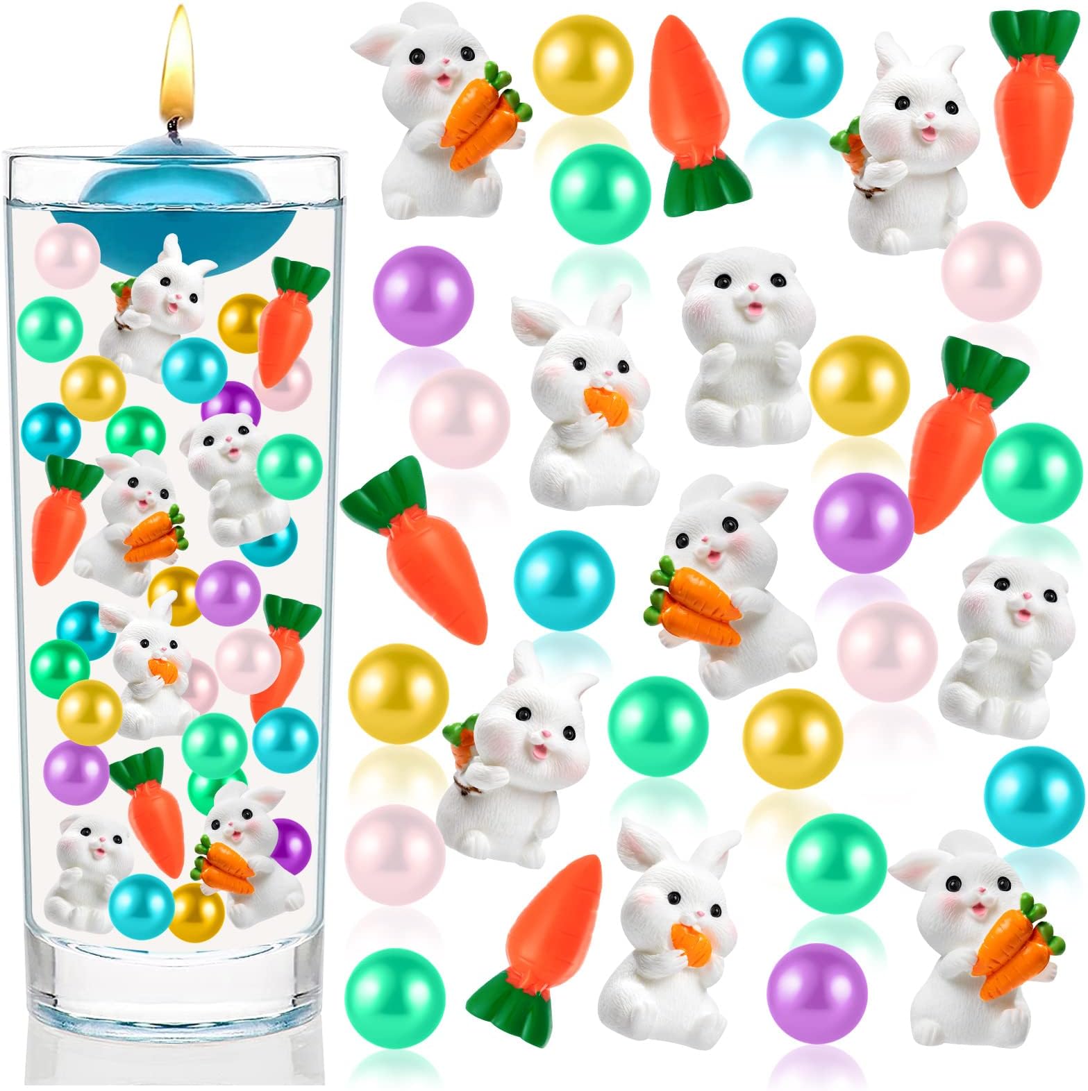 HTZNHXT 120 Pcs Easter Vase Filler, Multicolor Pearl Beads Candy Cane Floating Pearls for Vases Home Table Centerpiece Party Decor