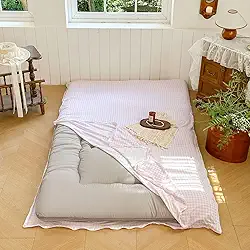 NSNLGSGC Colchão japonês guingão rosa para futon, solteiro, xadrez, tatami japonês, tapete de dormir para o chão (guingão rosa, solteiro)