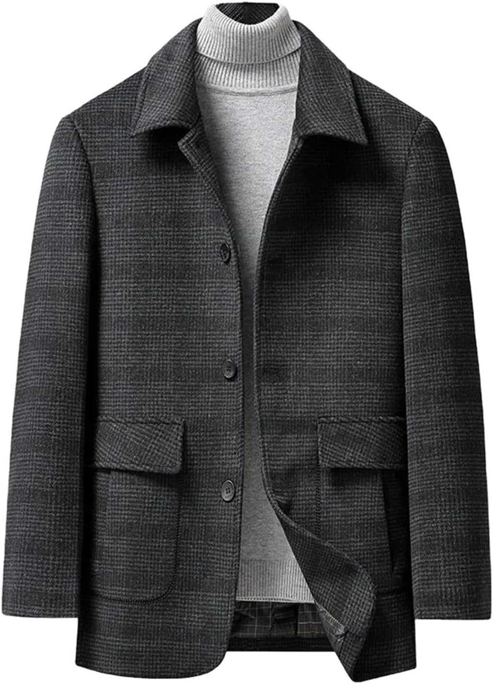 Men's Warm Plaid Woolen Coat Winter 100 Percent Wool Liner Short Business Checker Thick Windproof Jackets