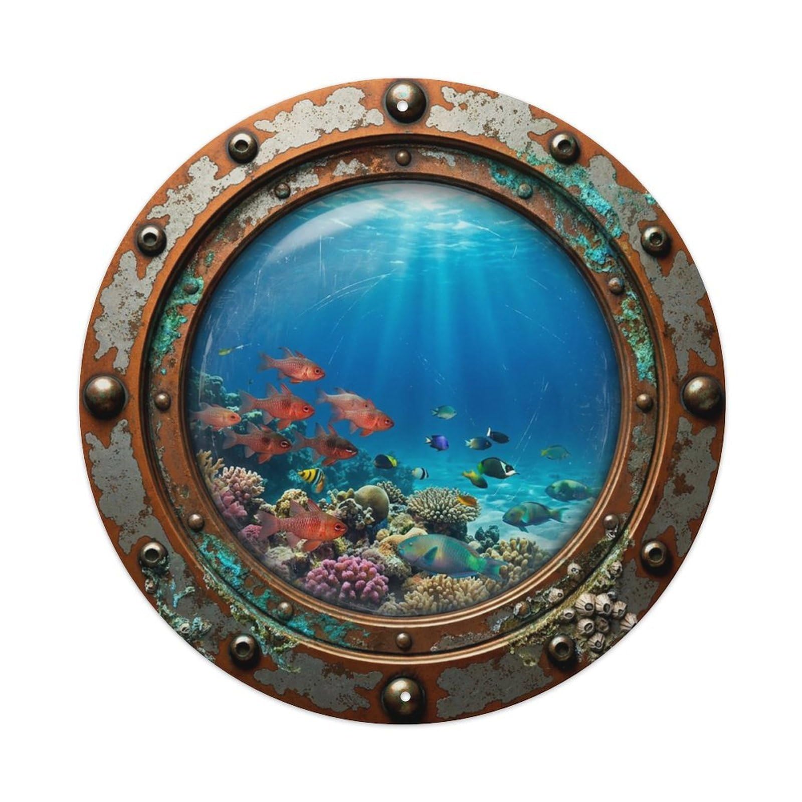 Gead 8X8inch Style Vintage Porthole Cardinalfish Nautical Window View Metal Tin Sign