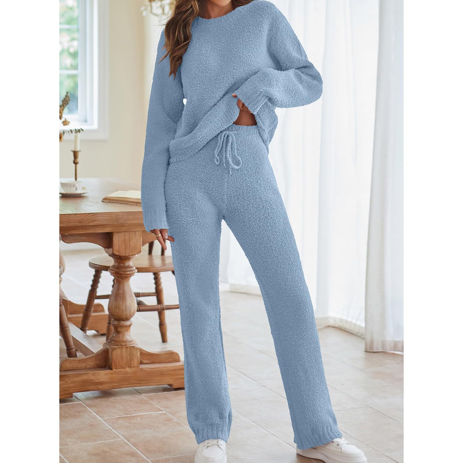 Tuta Da Lavoro Donna 2 Pezzi Completi Da Ginnastica Manica Lunga Girocollo Tuta Sportiva Completo Palestra Casual Set Top E Pantaloni a Gamba Larga Tute Per Jogging Yoga Fitness Da Casa Autunno