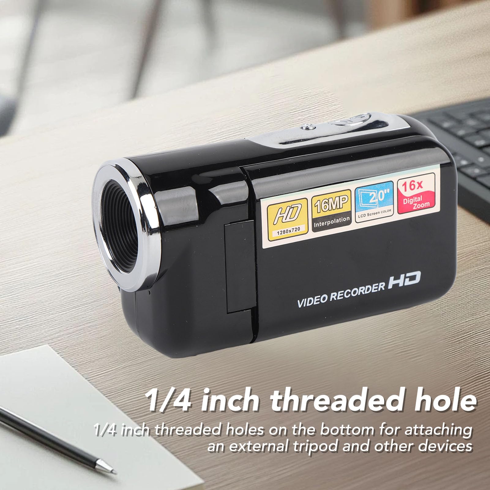 Digitale Videokamera DV -Camcorder, 1080p 16 MP 2 Zoll LCD -Bildschirm, Anti -Shake, 16 -Fach Digitaler Zoom, für Reise -Vlogging (Black)