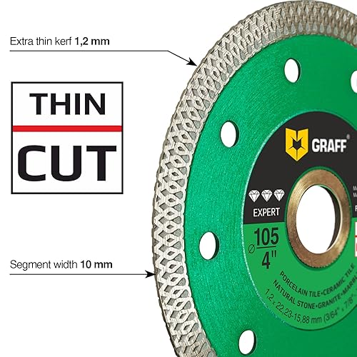 Vista 14 de GRAFF Hoja de diamante súper fina de porcelana y cerámica de 4 ½ pulgadas, rueda de corte de diamante para azulejos duros, cerámica, piedra natural