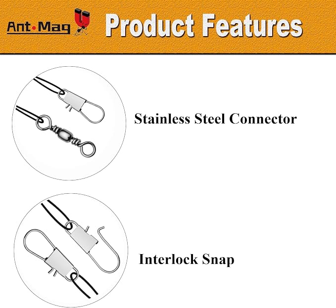 Ant Mag líderes de pesca 44LBS con acero inoxidable y snap miniatura 4